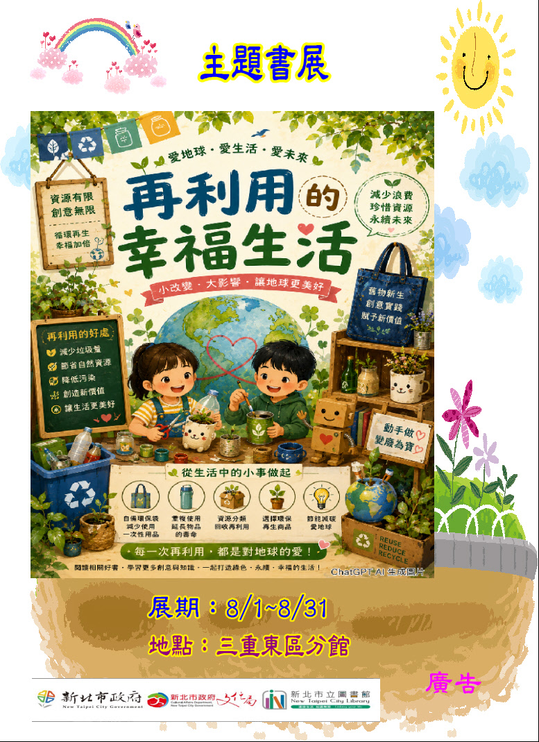【三重東區分館】115年8月份【閱讀書籤】「再利用的幸福生活」主題書展