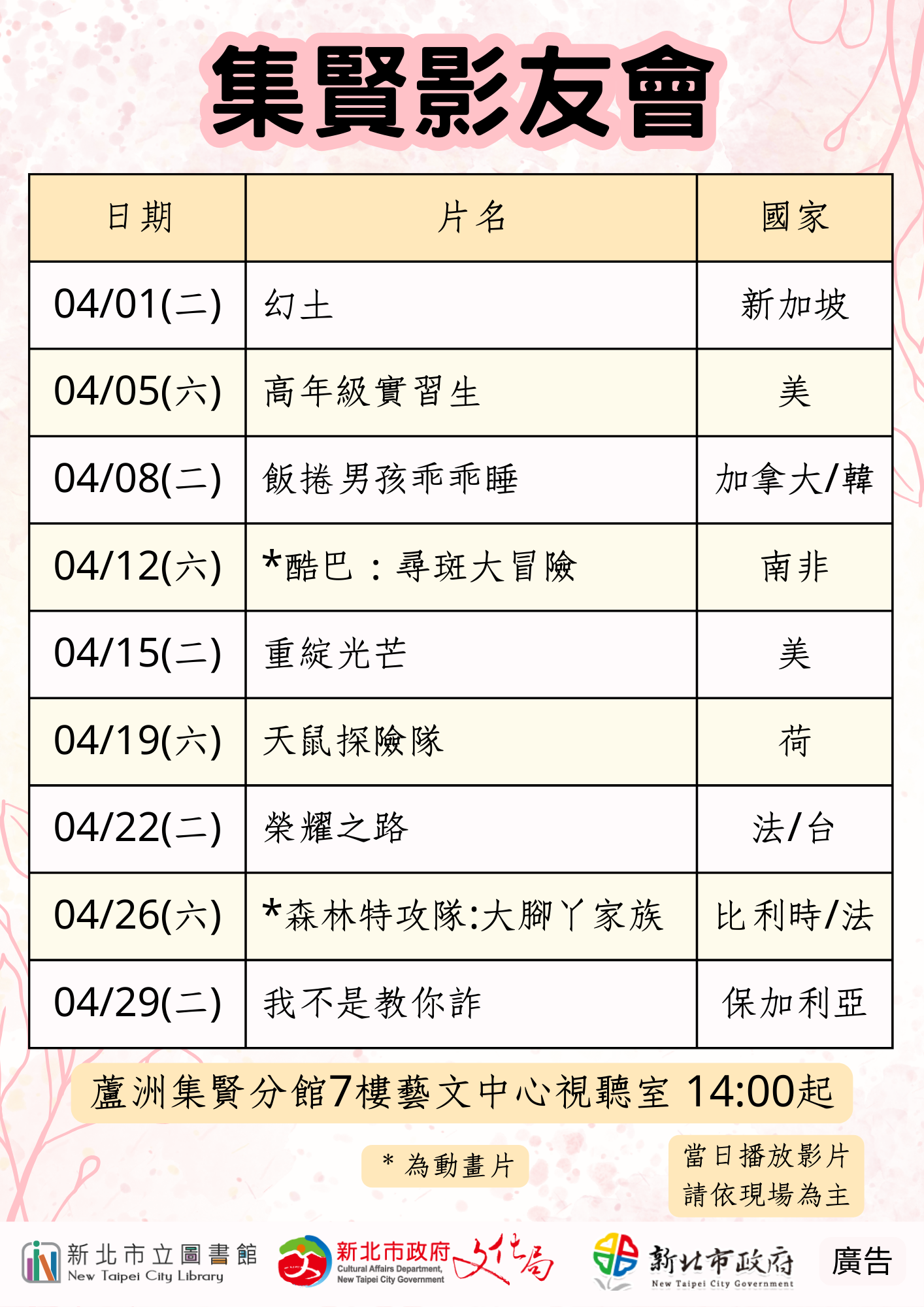 【蘆洲集賢分館】114年4月【影友會】
