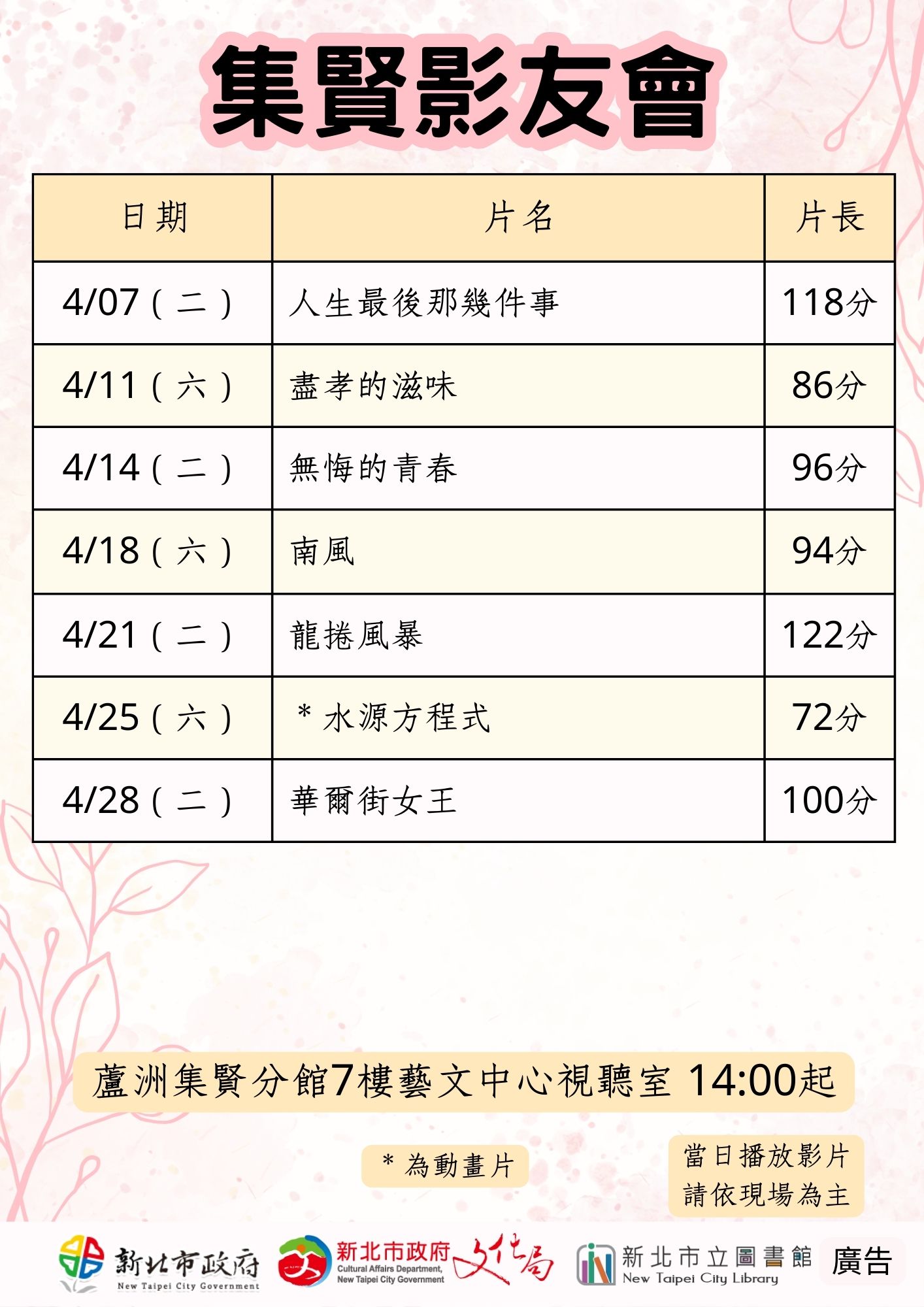 【蘆洲集賢分館】115年4月【影友會】