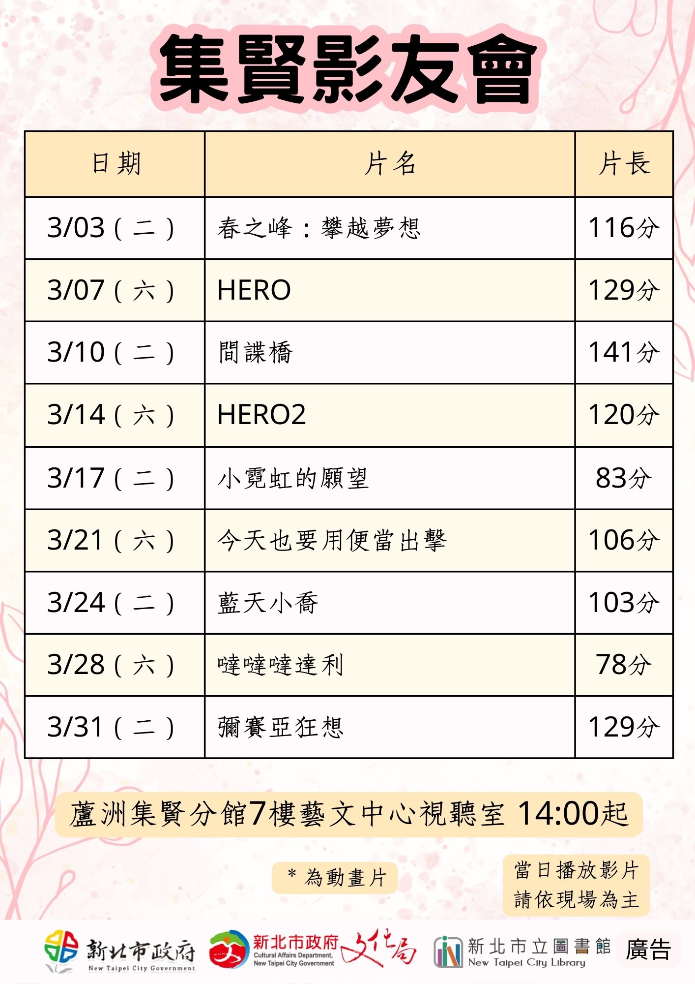 【蘆洲集賢分館】115年3月【影友會】