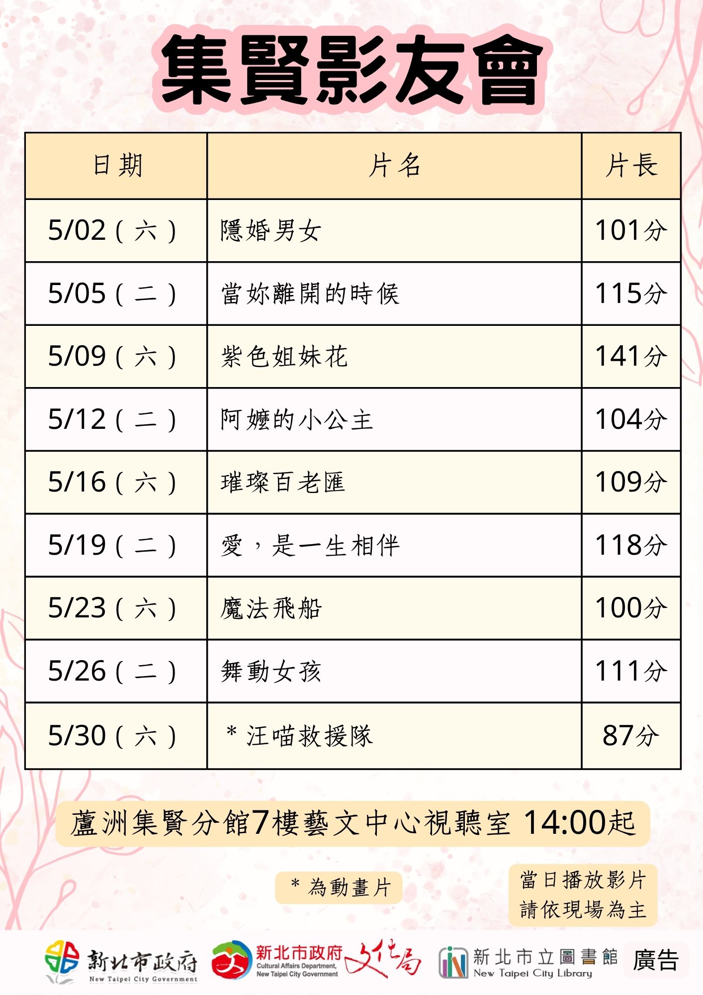 【蘆洲集賢分館】115年5月【影友會】