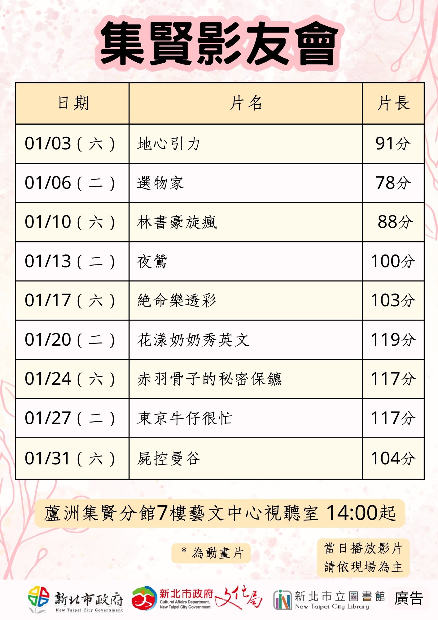 【蘆洲集賢分館】114年1月【影友會】