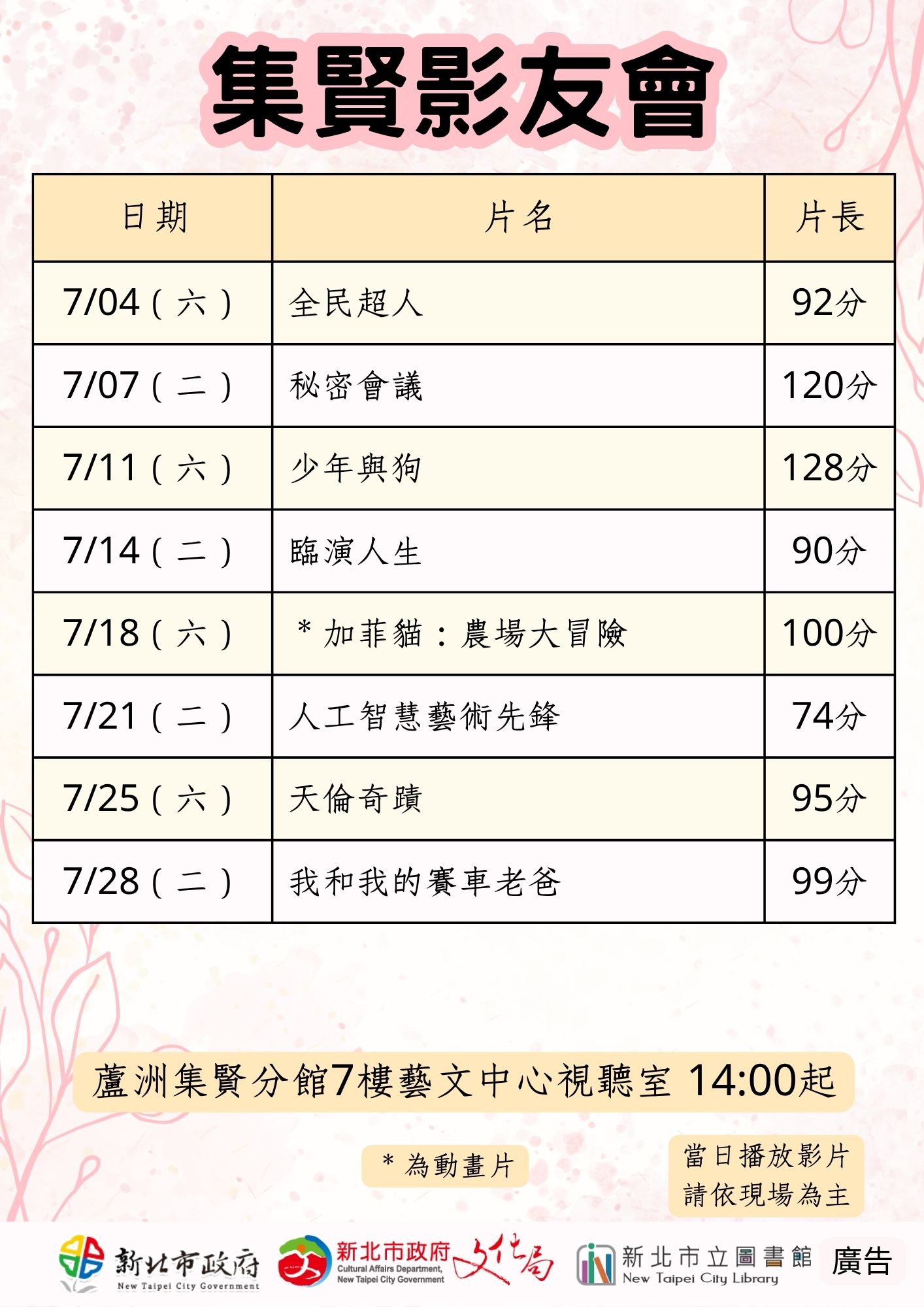 【蘆洲集賢分館】115年7月【影友會】