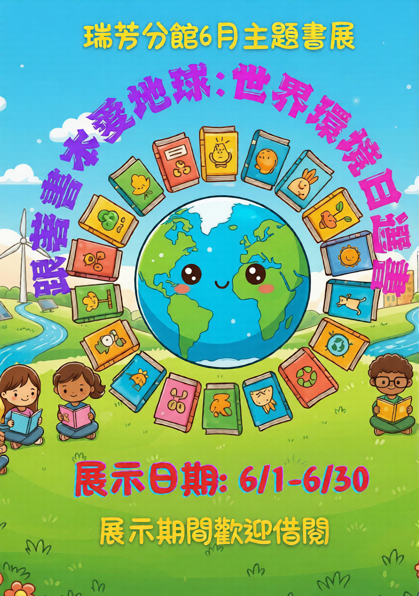 瑞芳分館6月主題書展 : 跟著書本愛地球-世界環境日選書宣傳海報
