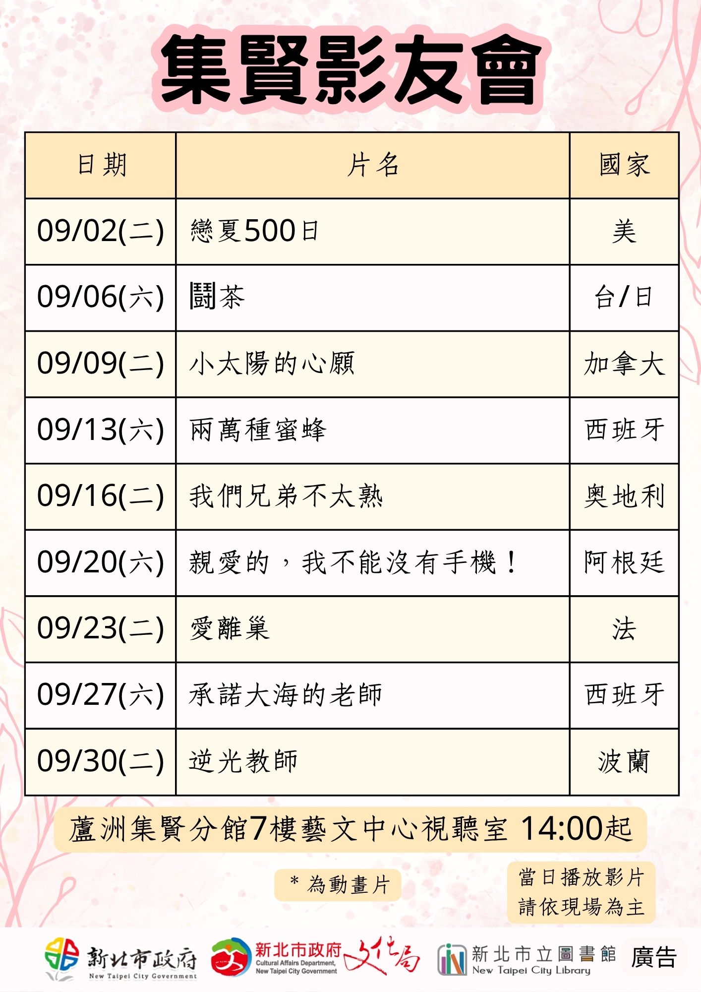 【蘆洲集賢分館】114年9月【影友會】