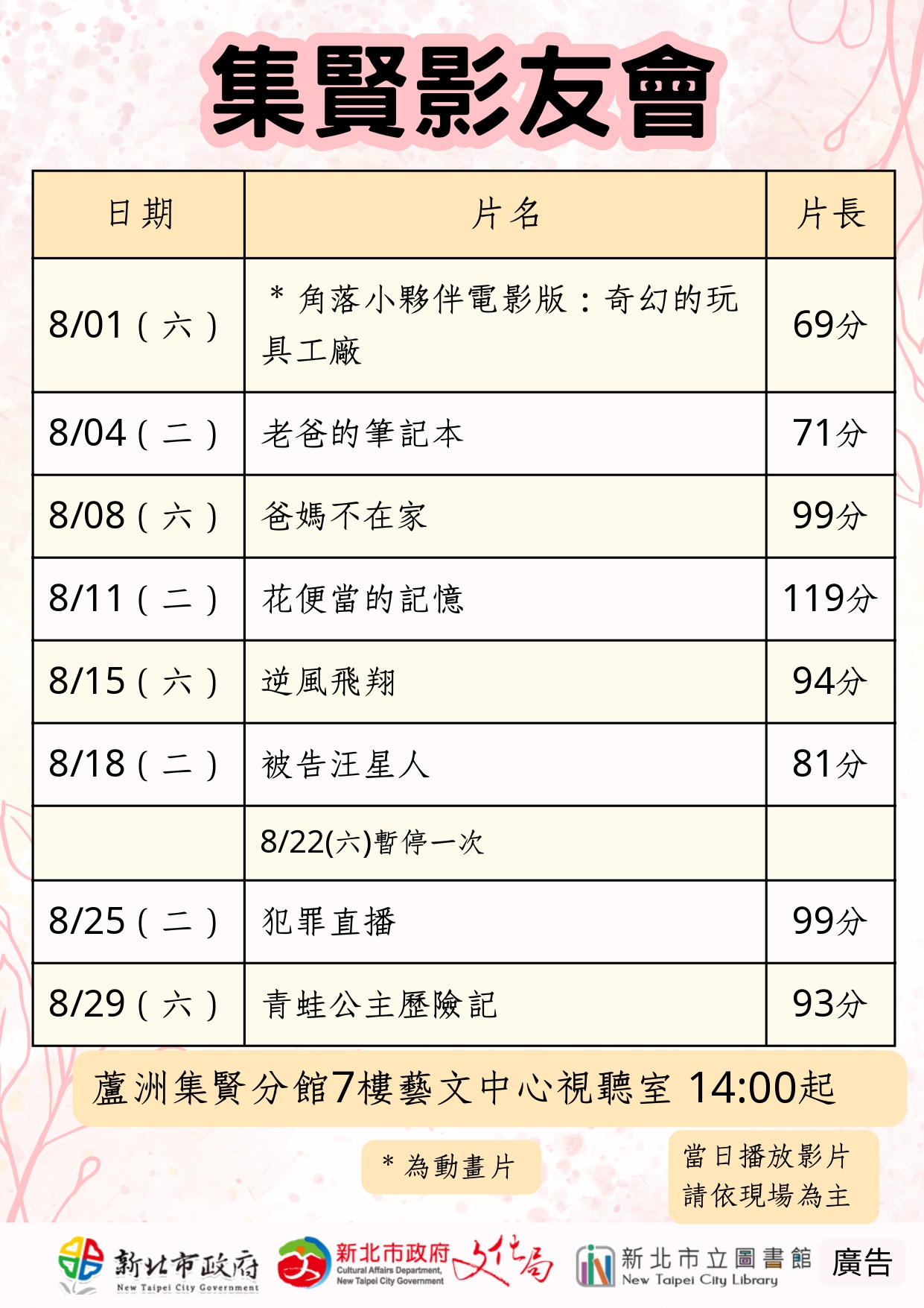 【蘆洲集賢分館】115年8月【影友會】