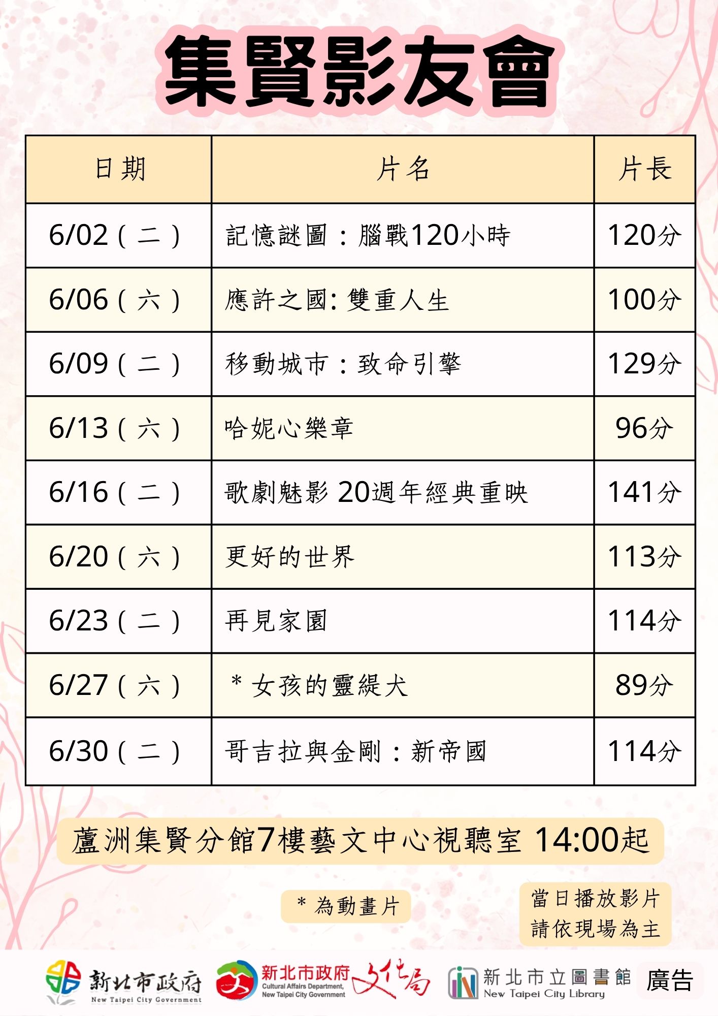 【蘆洲集賢分館】115年6月【影友會】