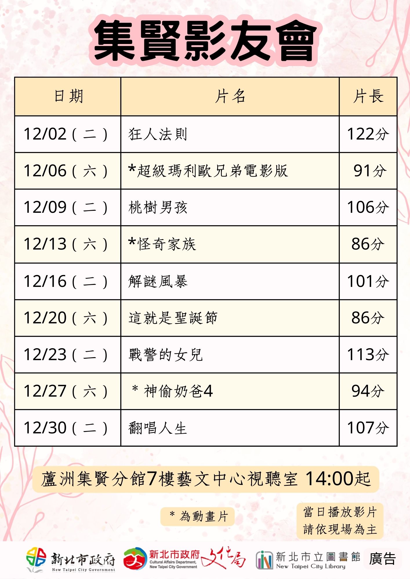 【蘆洲集賢分館】114年12月【影友會】
